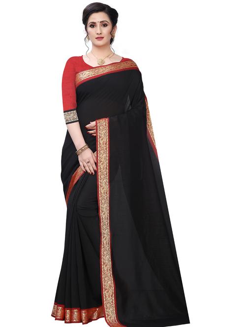 women's solid black colored saree with blouse - 18385506 - Standard Image - 0