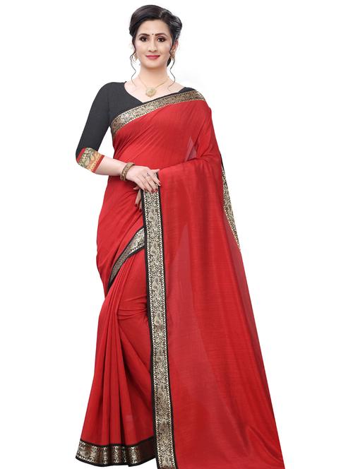 women's bordered red colored saree with blouse - 18385510 -  Standard Image - 0
