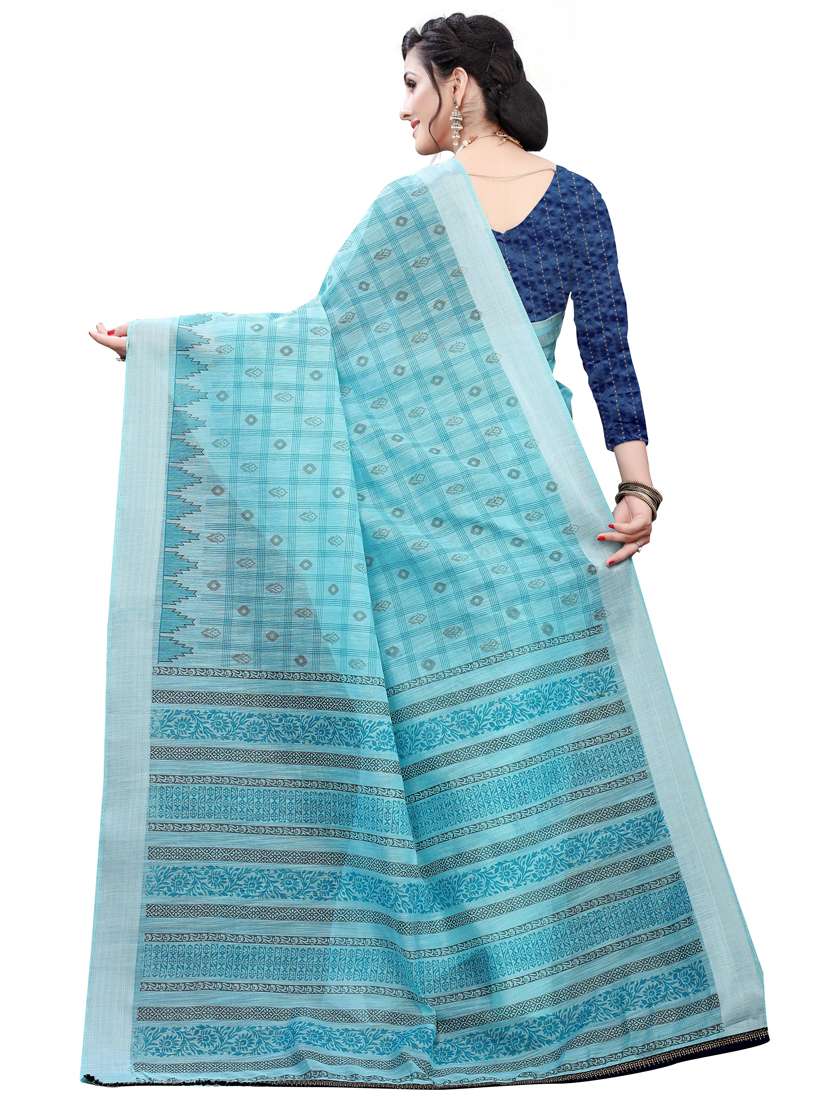 sky blue jacquard bordered pathani saree with blouse - 18385525 -  Standard Image - 1