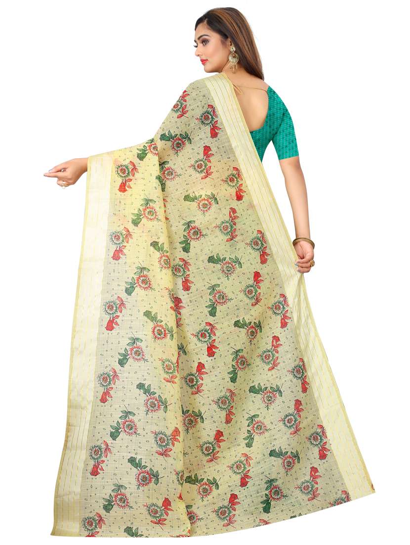 women's floral lemon sherbet colored saree with blouse - 18385559 -  Standard Image - 1