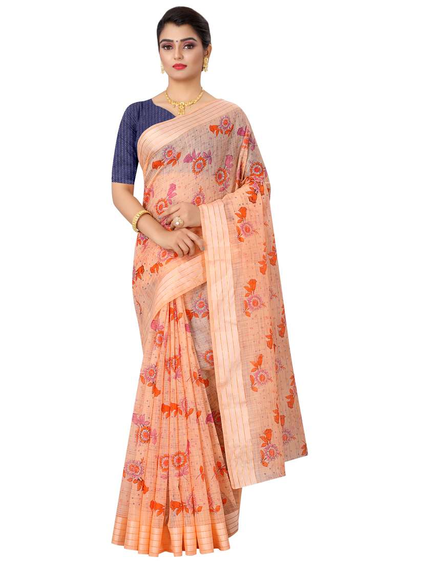women's floral peach colored saree with blouse
