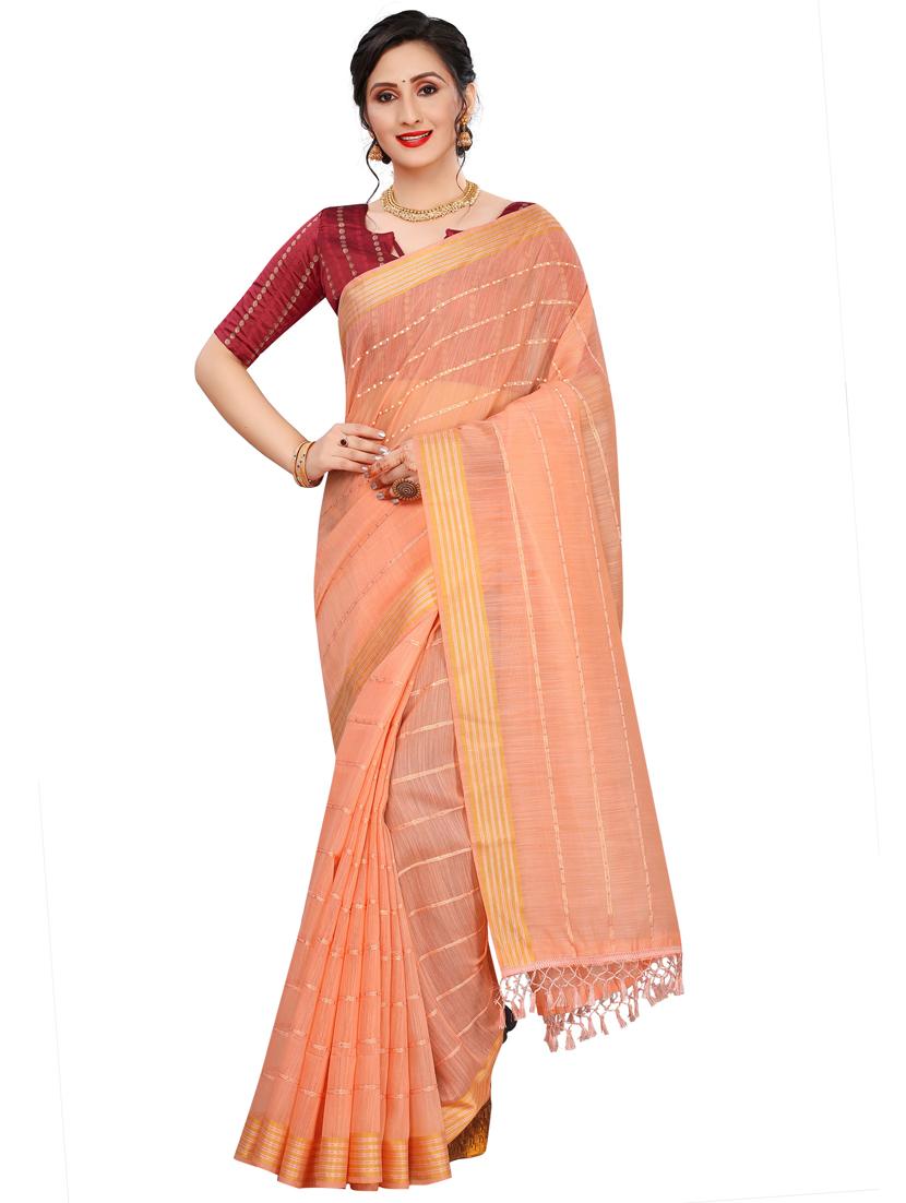 women's solid orange colored saree with blouse - 18385578 -  Zoom Image - 0