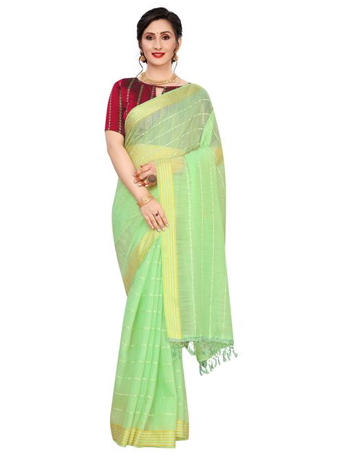 women's stripes light green colored saree with blouse - 18385579 - Standard Image - 0