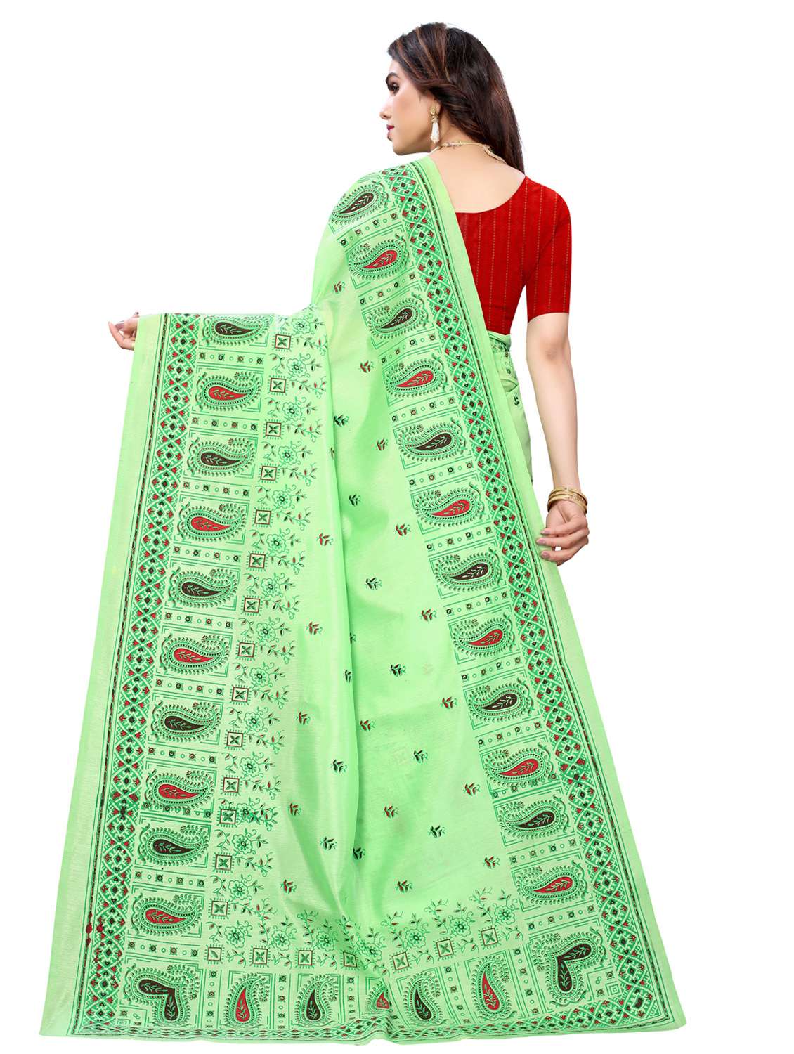 women's paisley green colored saree - 18385599 -  Standard Image - 1