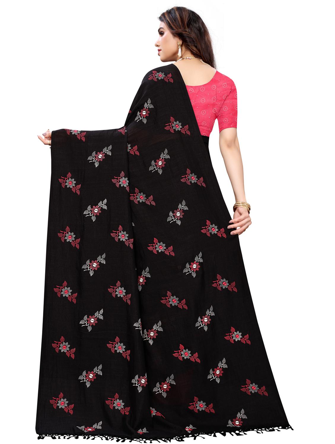 black floral printed saree with blouse - 18385614 -  Standard Image - 1