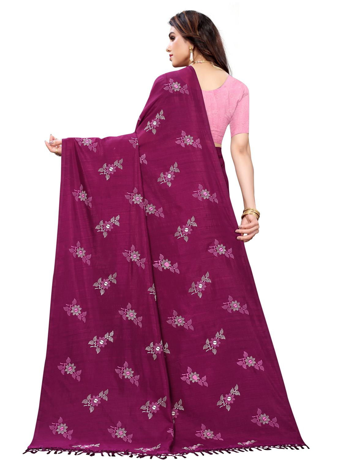 purple floral print saree with blouse - 18385618 - Standard Image - 1