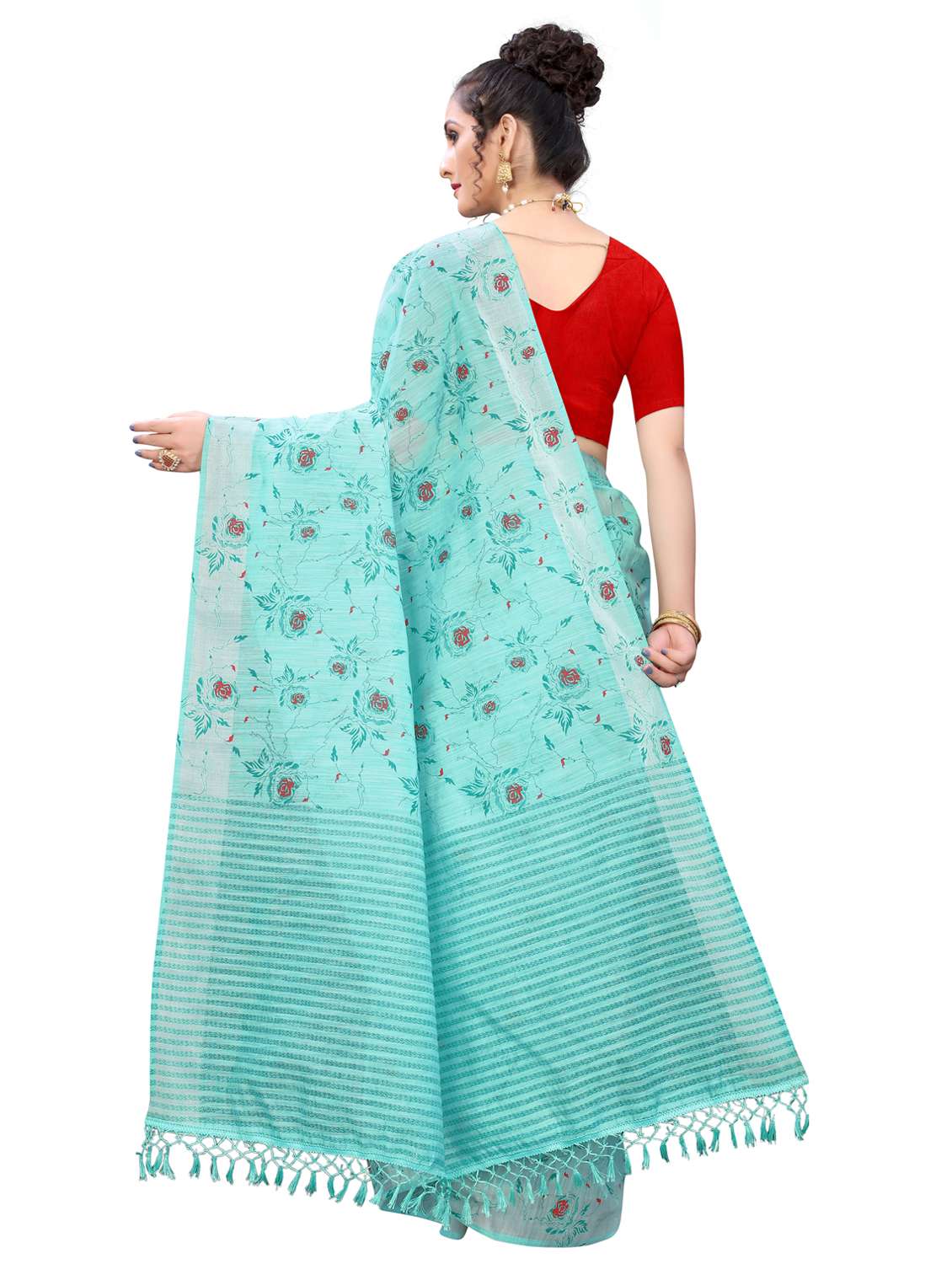 sky blue cotton blend printed saree - 18385642 - Standard Image - 1