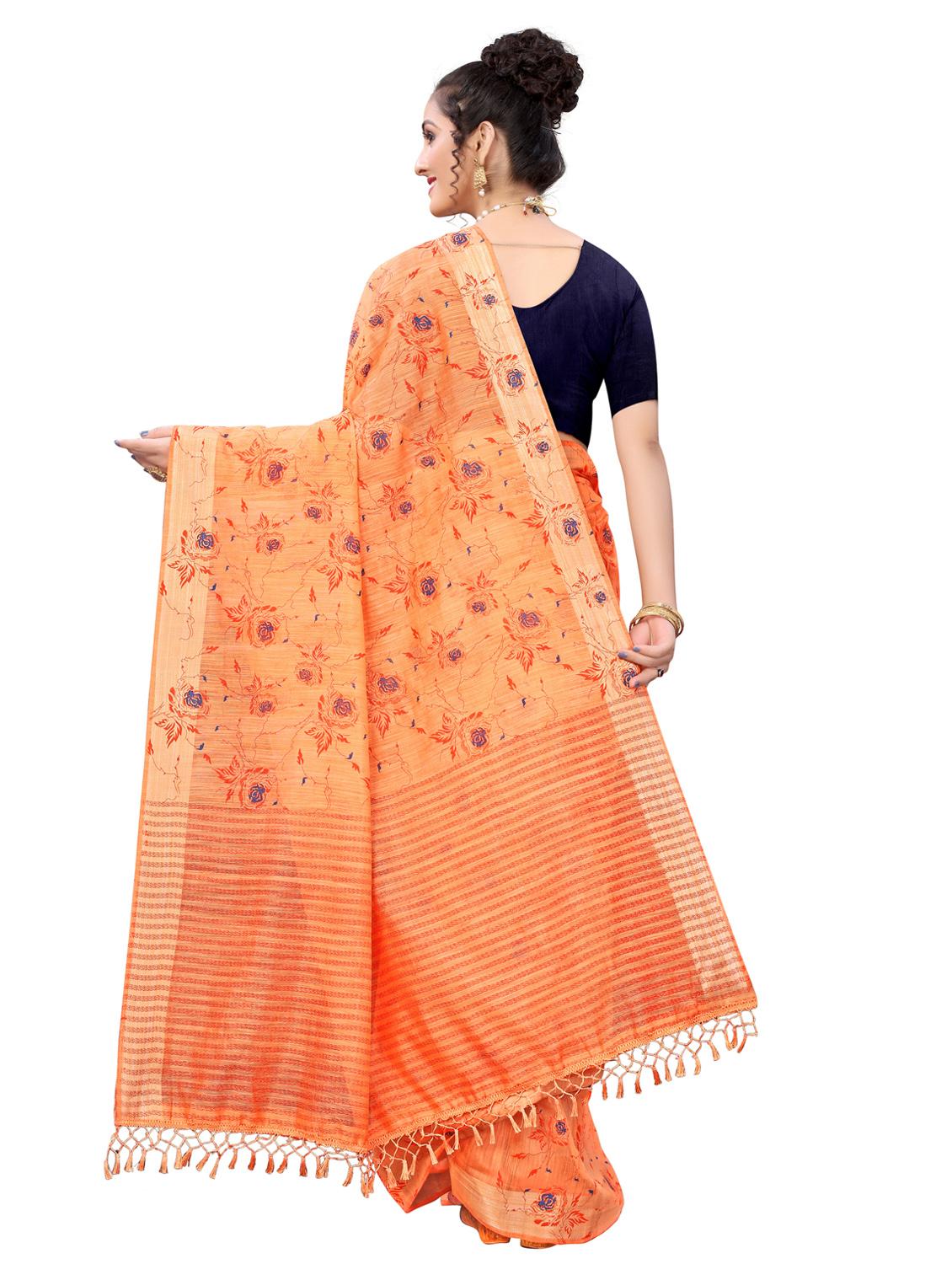 orange printed saree with blouse - 18385645 - Standard Image - 1