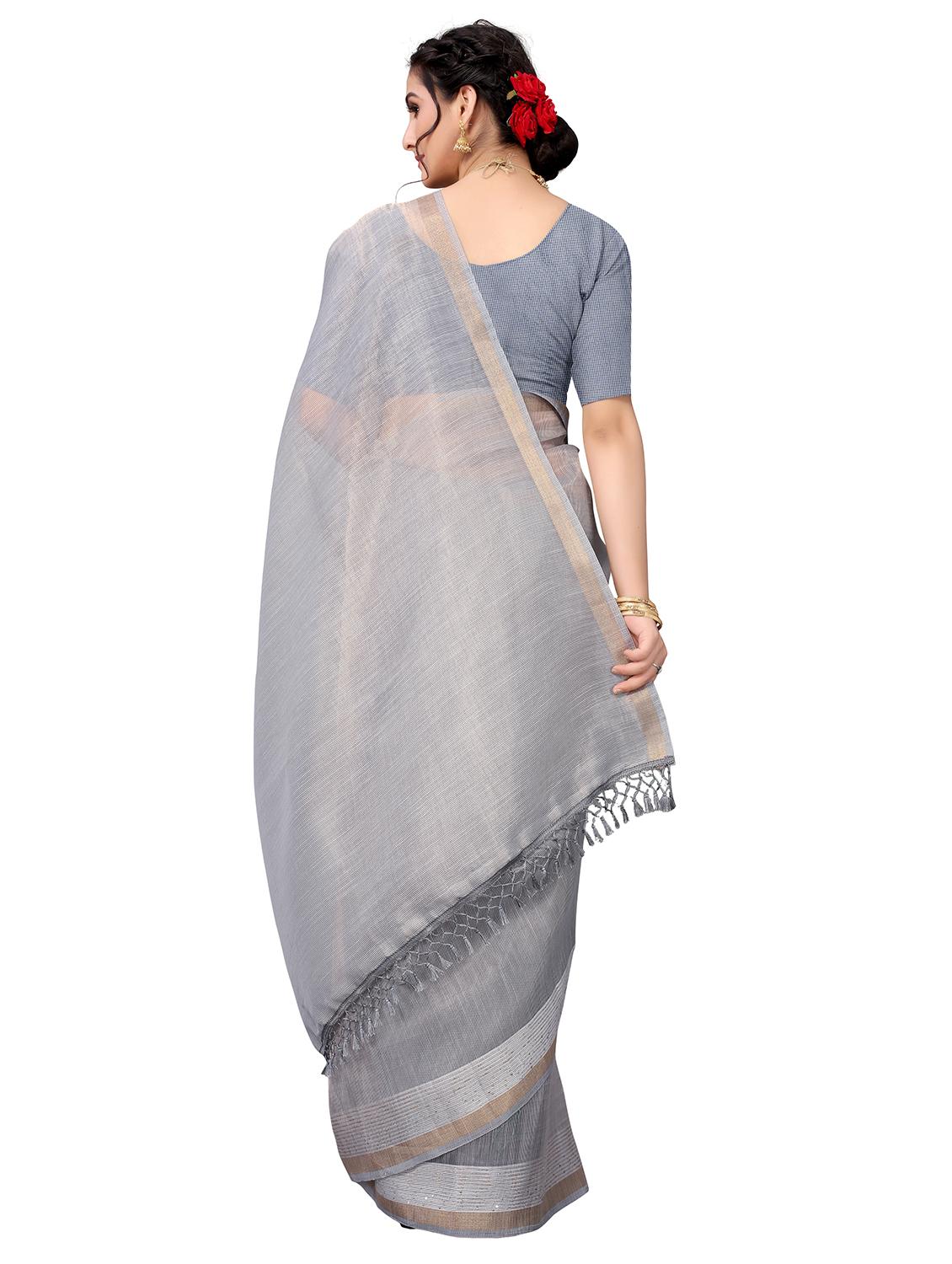 grey cotton blend saree with blouse - 18385656 -  Standard Image - 1