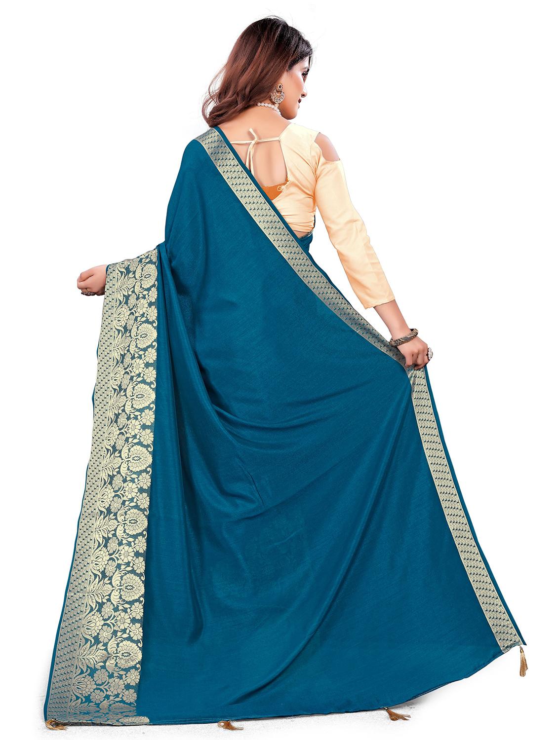 turquoise art silk saree with blouse - 18385678 - Standard Image - 1