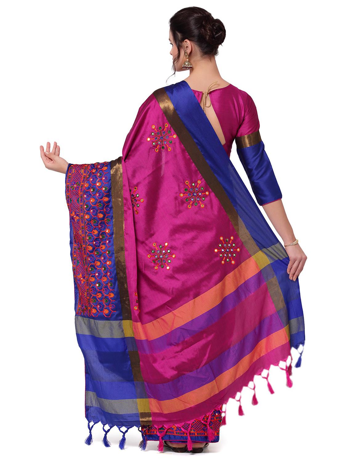pink cotton silk embroidered saree with blouse - 18385747 - Standard Image - 1
