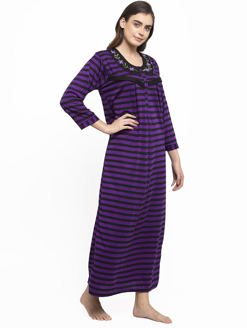 long sleeved printed nighty - 18385807 - Standard Image - 1