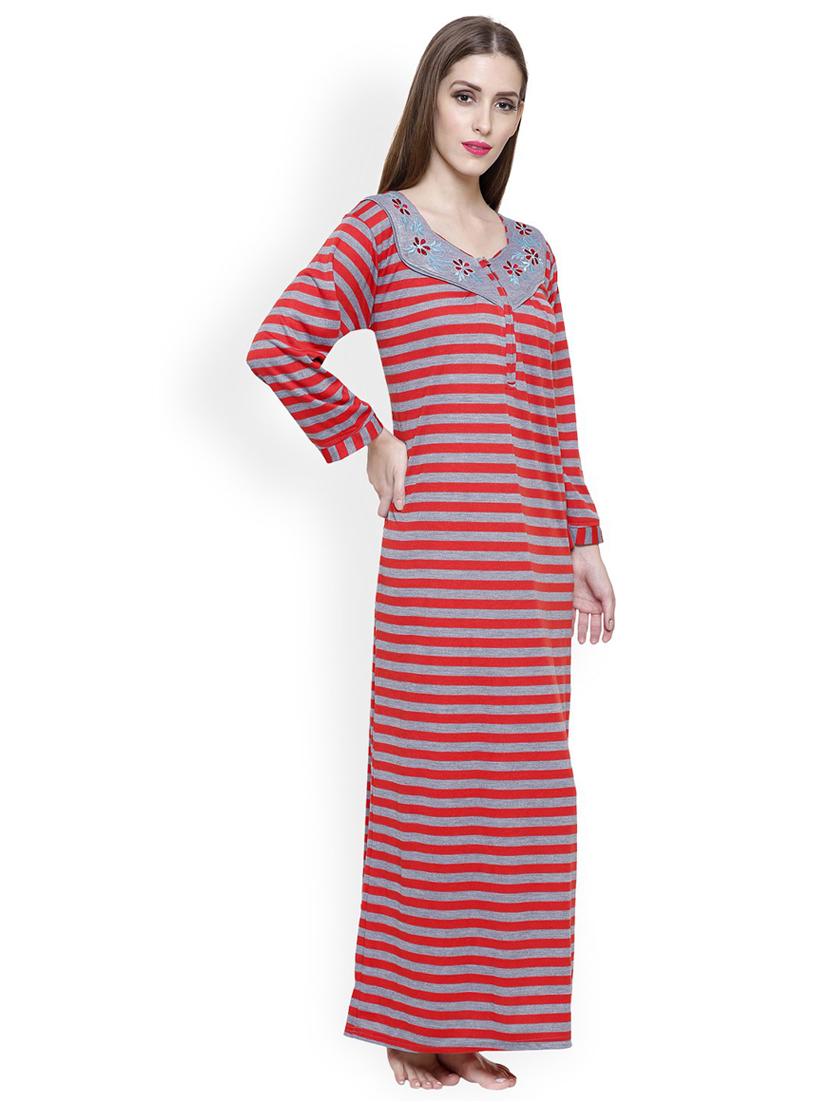 long sleeved printed nighty - 18385873 - Standard Image - 1