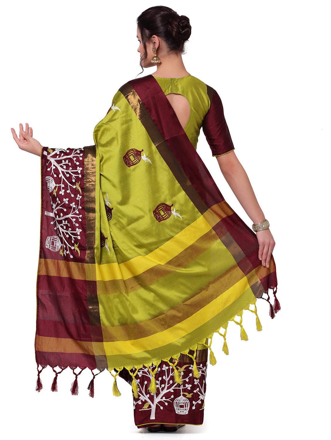 yellow cotton silk embroidered saree with blouse - 18385940 - Standard Image - 1