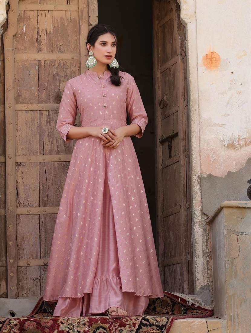 pink printed high slit kurta