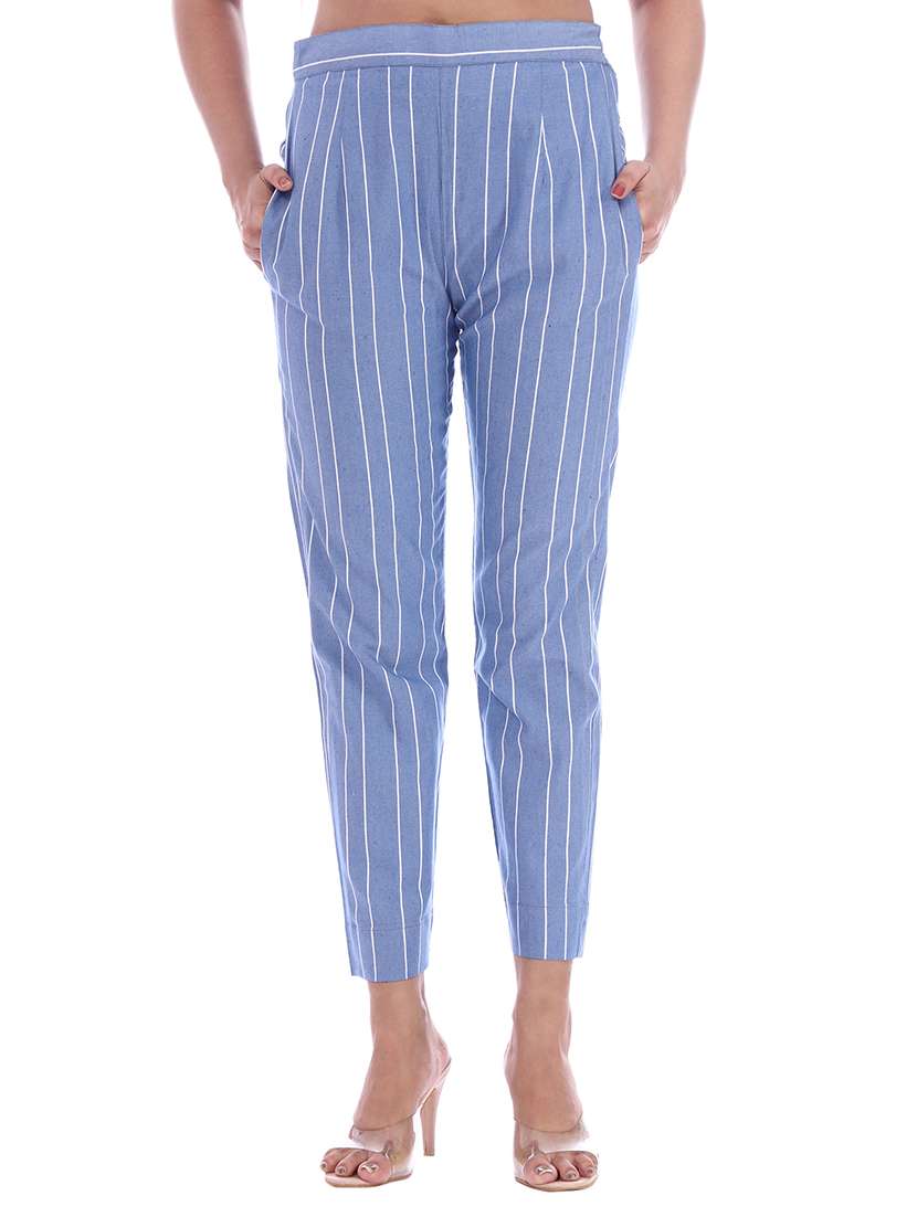 women mid rise striped cigarette pant