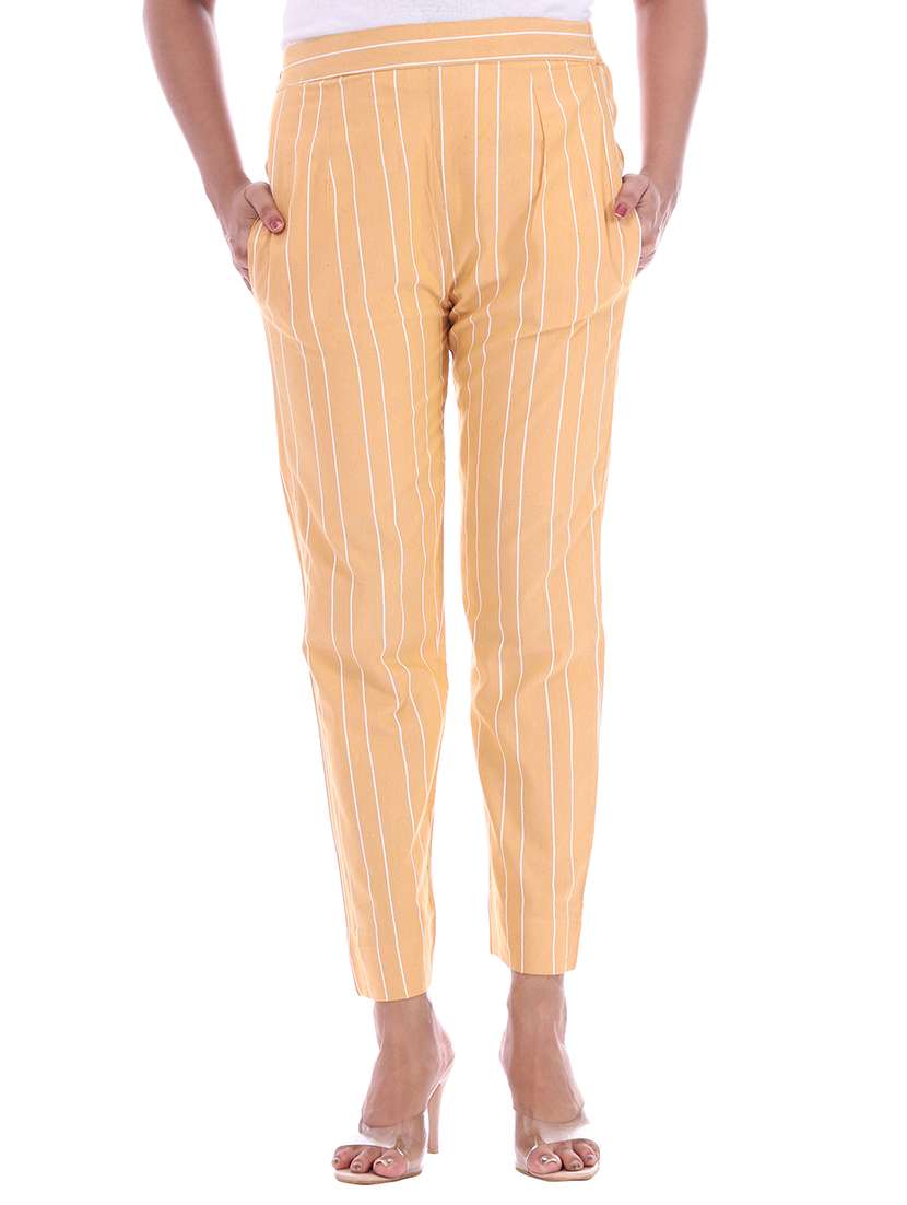 women mid rise striped cigarette pant
