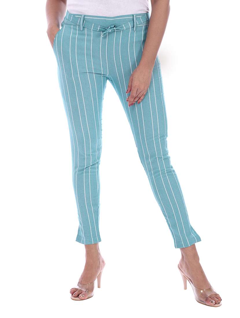 women mid rise striped cigarette pant