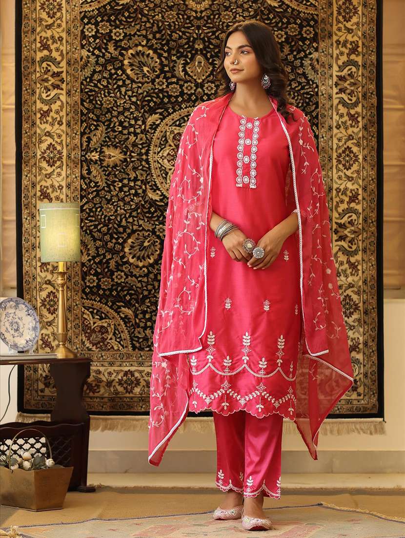 pink jaam silk suit  set