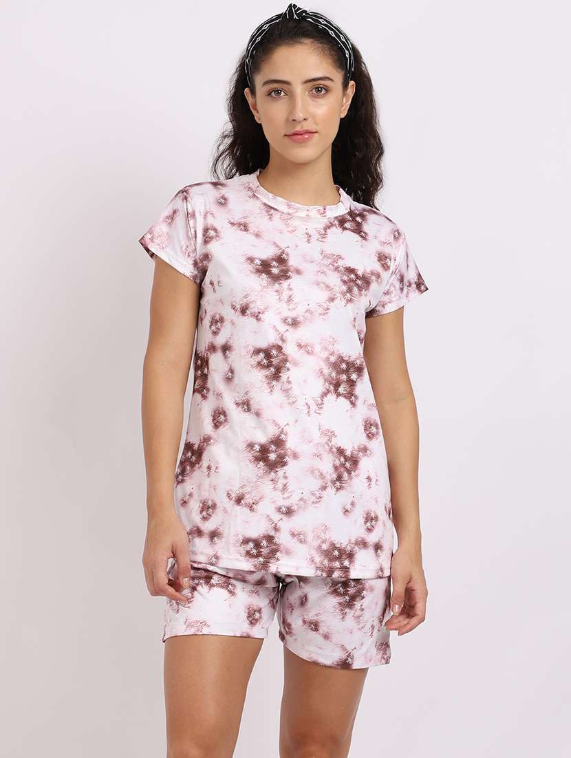 crew neck tie & dye nightwear shorts set 
