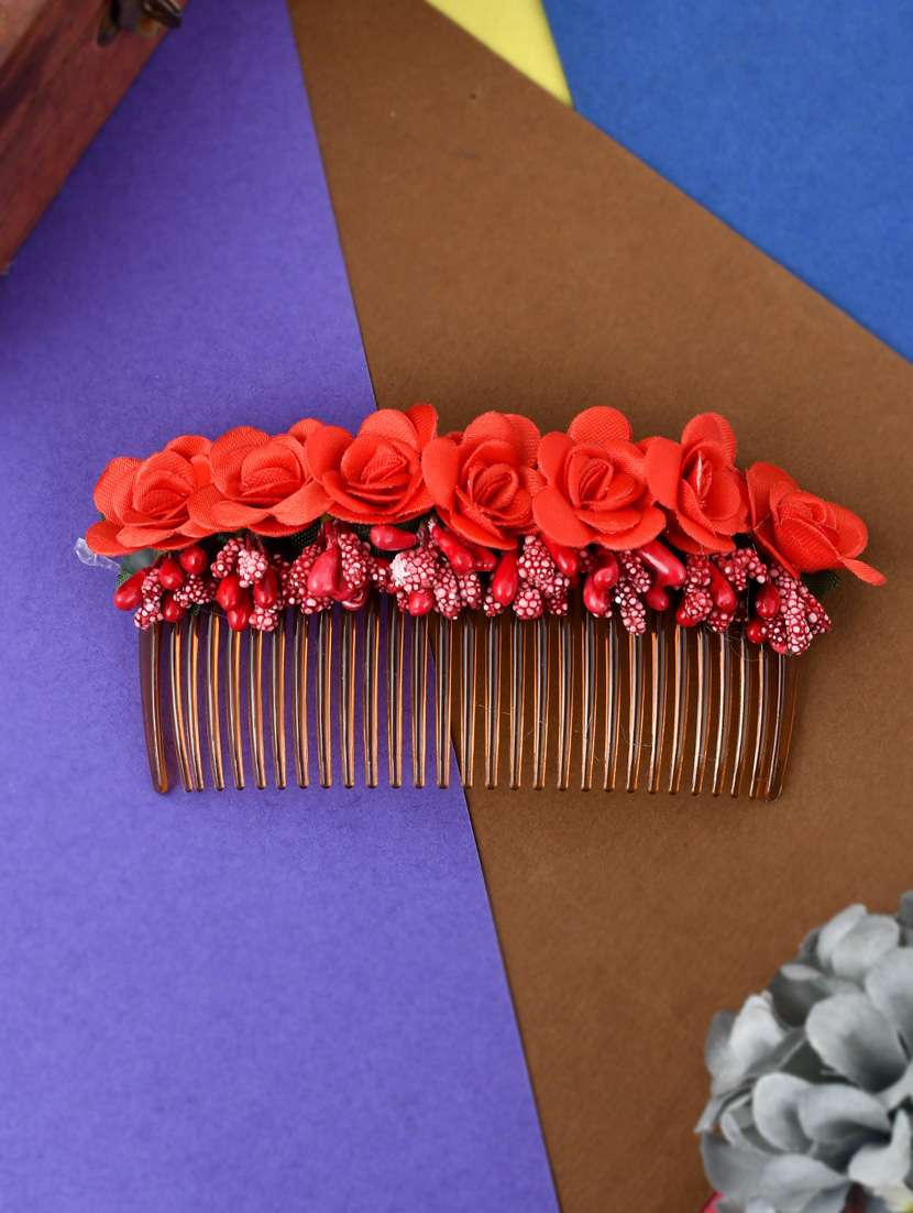 red floral handcrafed hair accessory