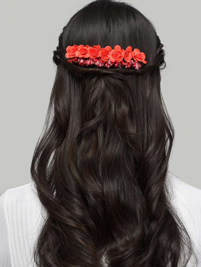red floral handcrafed hair accessory - 18386342 -  Standard Image - 4