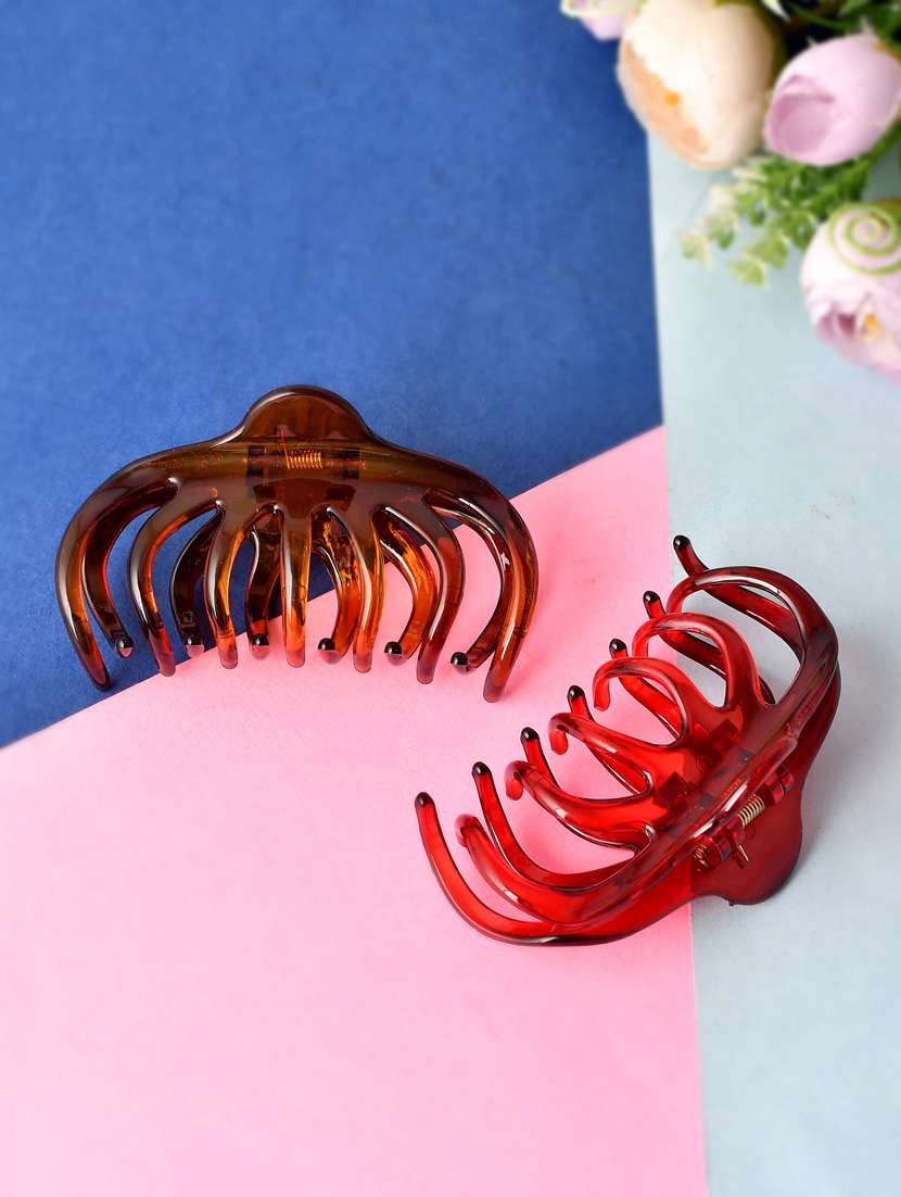 set of 2 red & brown hair claw clips