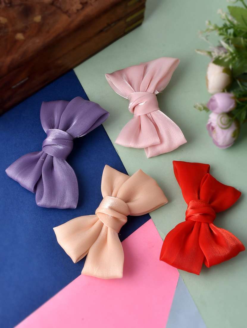set of 4 multi colored bow alligator hair pin