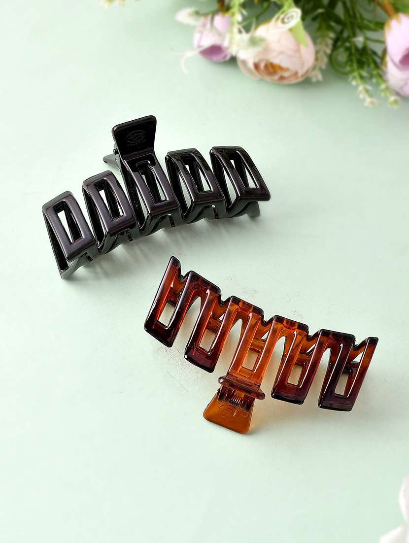set of 2 black & brown hair claw clips
