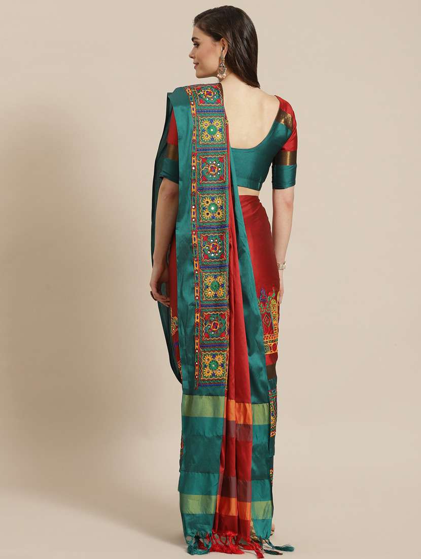 red cotton silk embroidered saree with blouse - 18386755 - Standard Image - 1