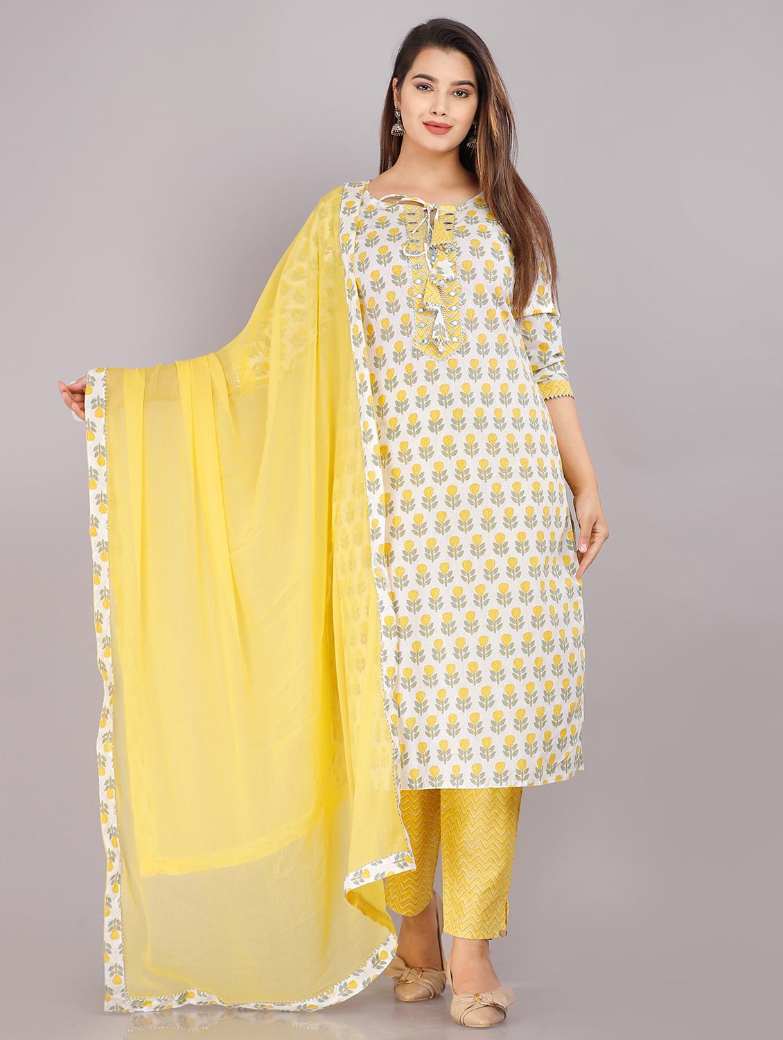 women three quarter sleeve kurta pant with dupatta set