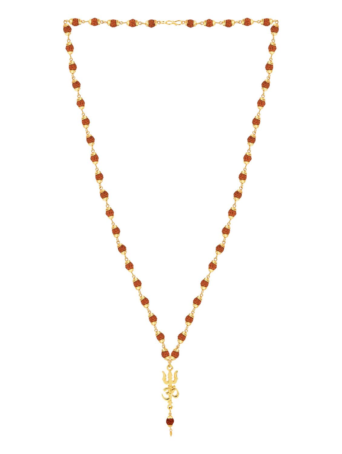 gold plated traditional rudraksh mala om trishul pendant  - 18387052 -  Zoom Image - 0