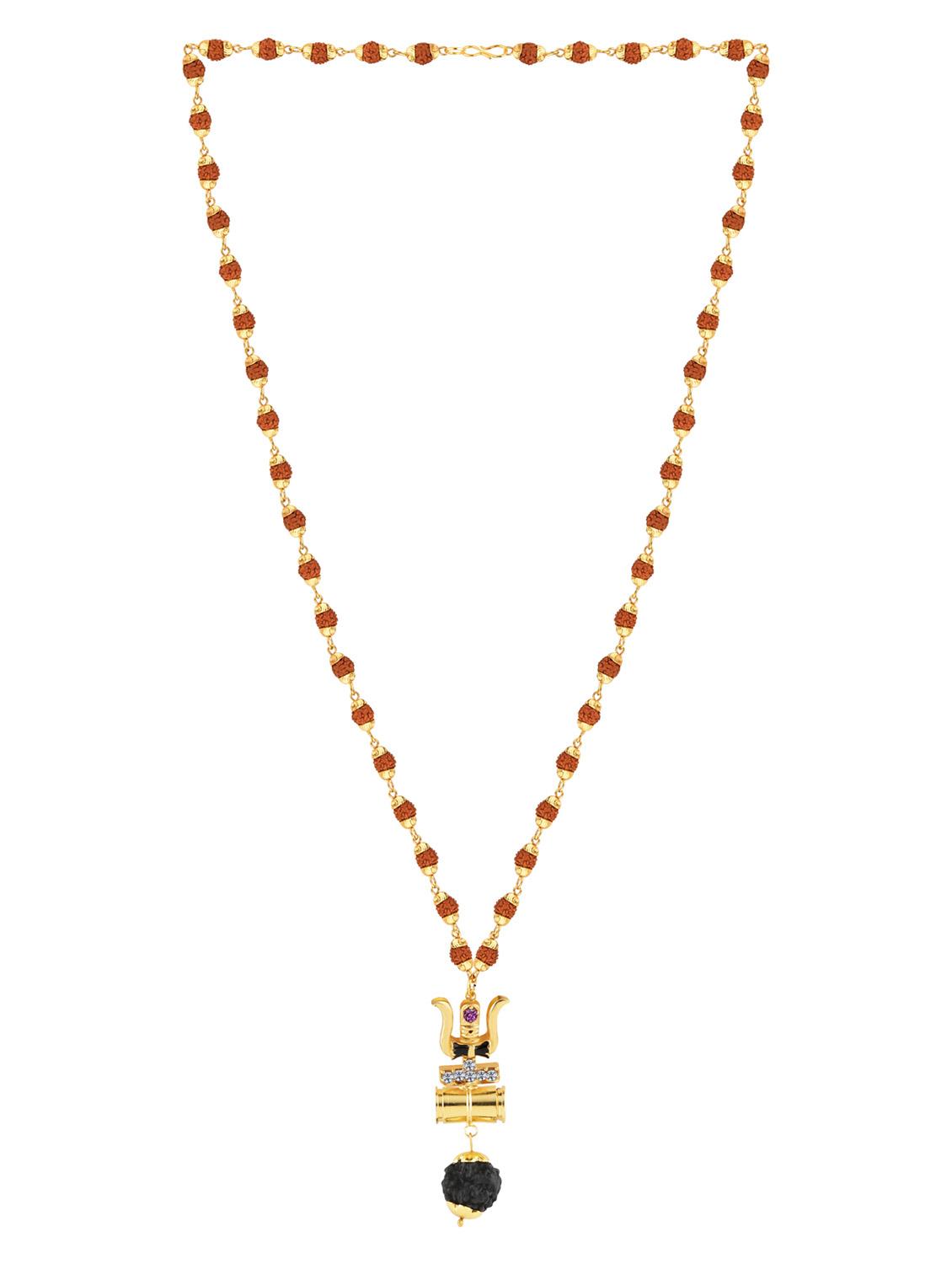 gold plated shiva trishul locket with rudraksha mala - 18387060 - Zoom Image - 0