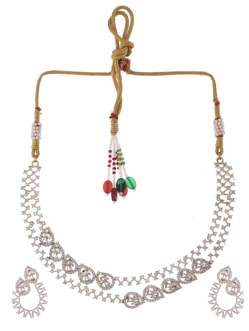 white brass necklaces and earring