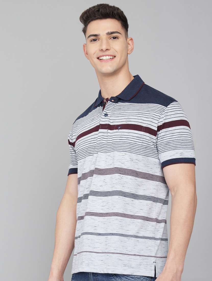 navy-blue striped polo t-shirt - 18388252 - Standard Image - 1