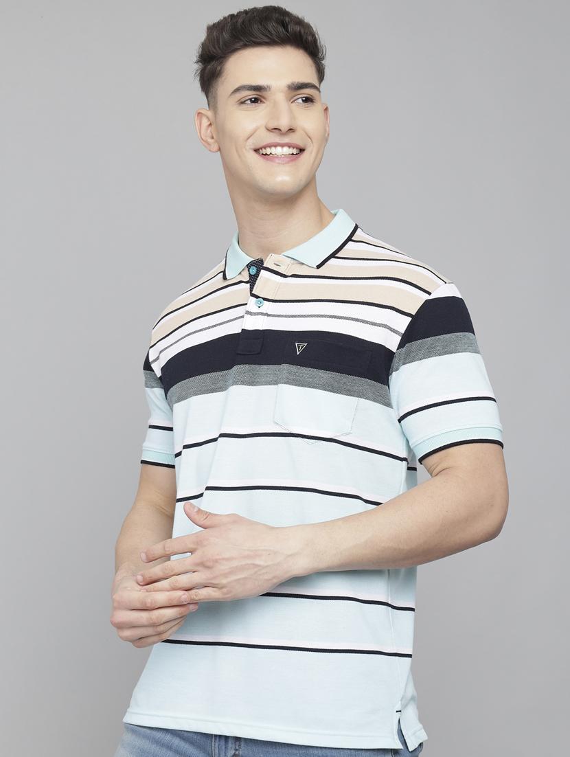 sea green striped polo t-shirt - 18388260 -  Standard Image - 1