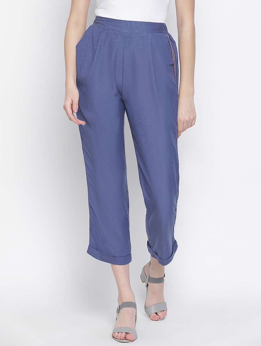 blue side taped flat front trouser