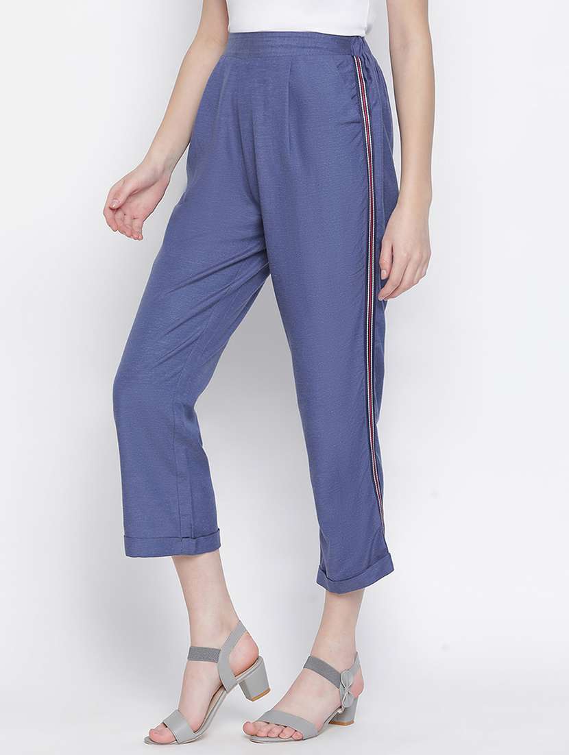 blue side taped flat front trouser - 18388375 -  Standard Image - 1