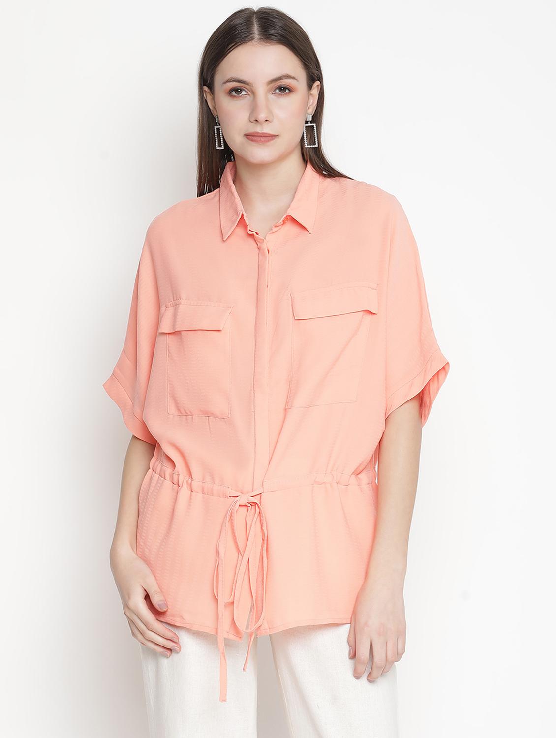 drawstring waist solid shirt - 18388425 - Zoom Image - 0