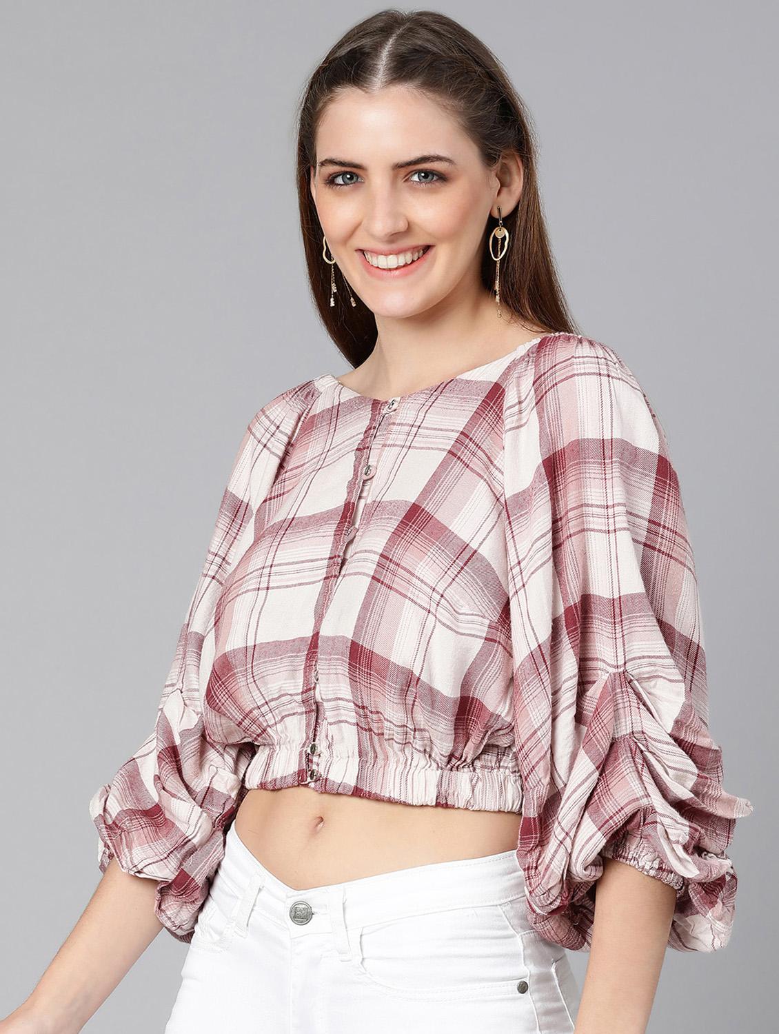 v-neck checkered crop top - 18388442 - Standard Image - 1