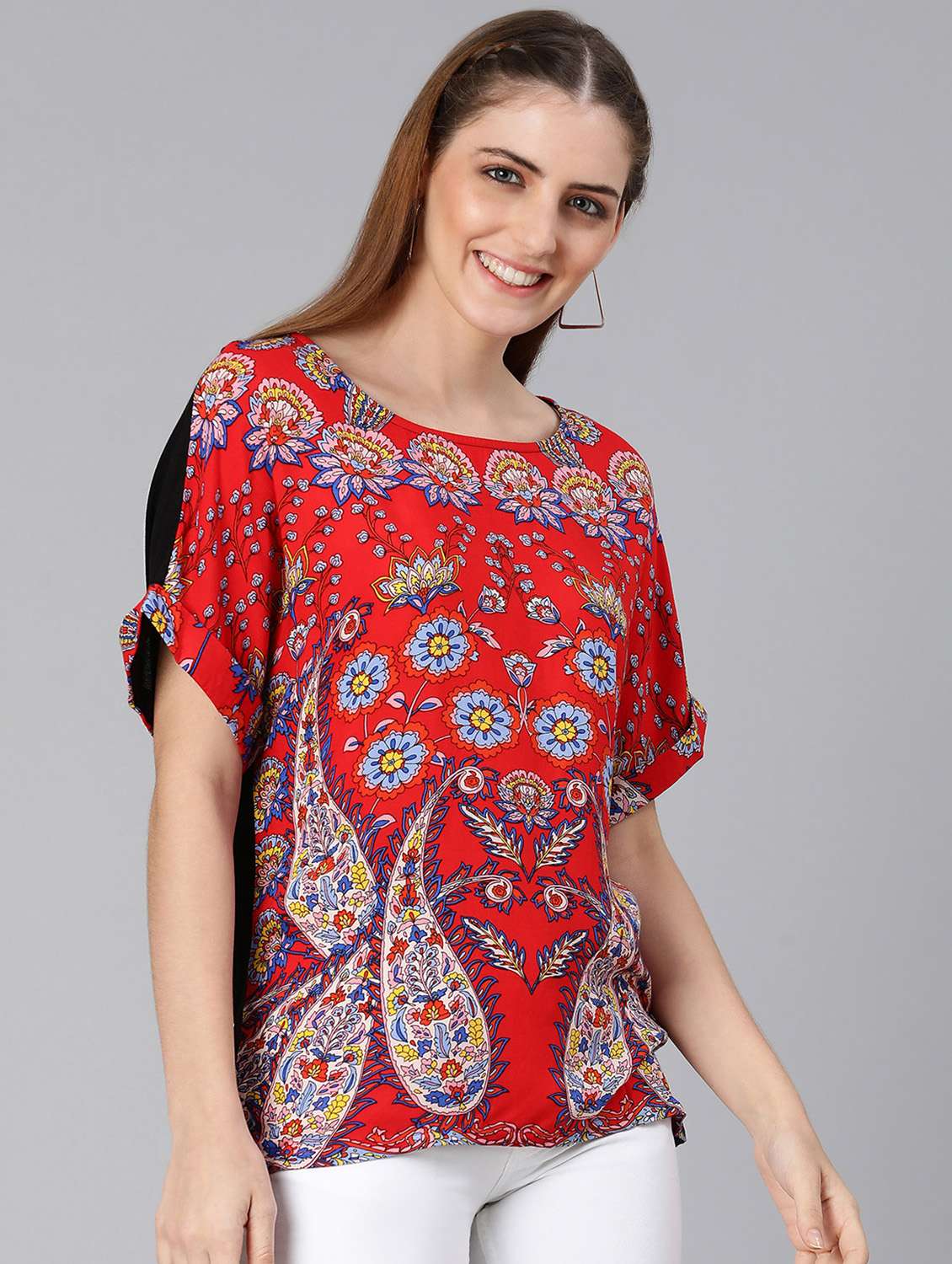 round neck printed top - 18388444 -  Standard Image - 1