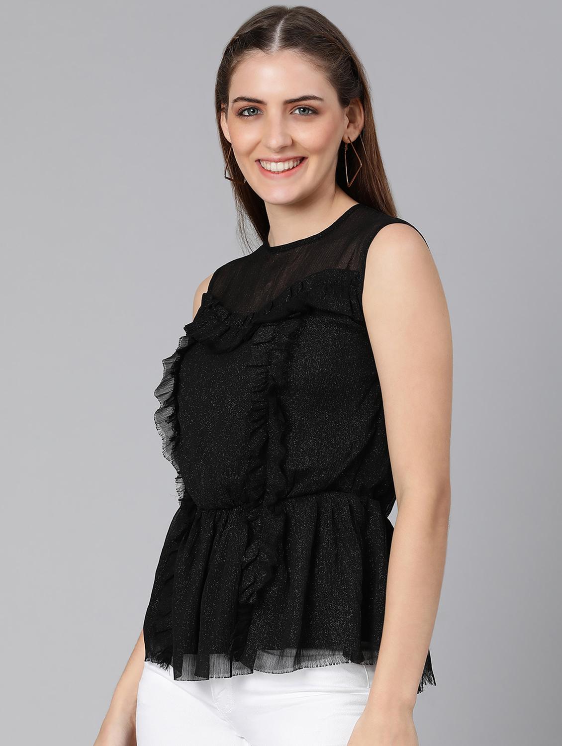round neck solid peplum top - 18388446 - Standard Image - 1