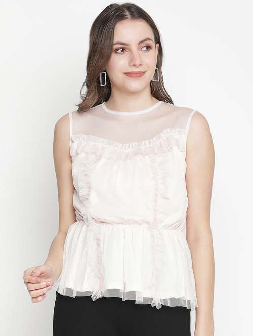 round neck solid peplum top - 18388447 -  Standard Image - 0