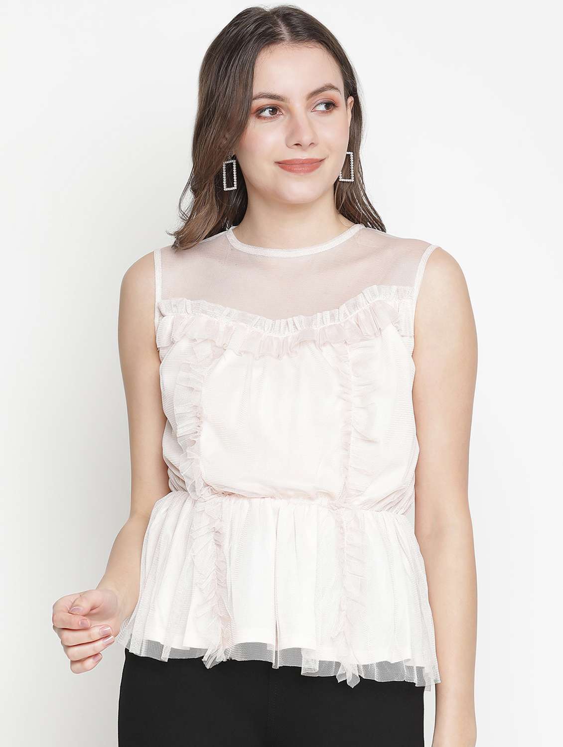 round neck solid peplum top - 18388447 -  Zoom Image - 0