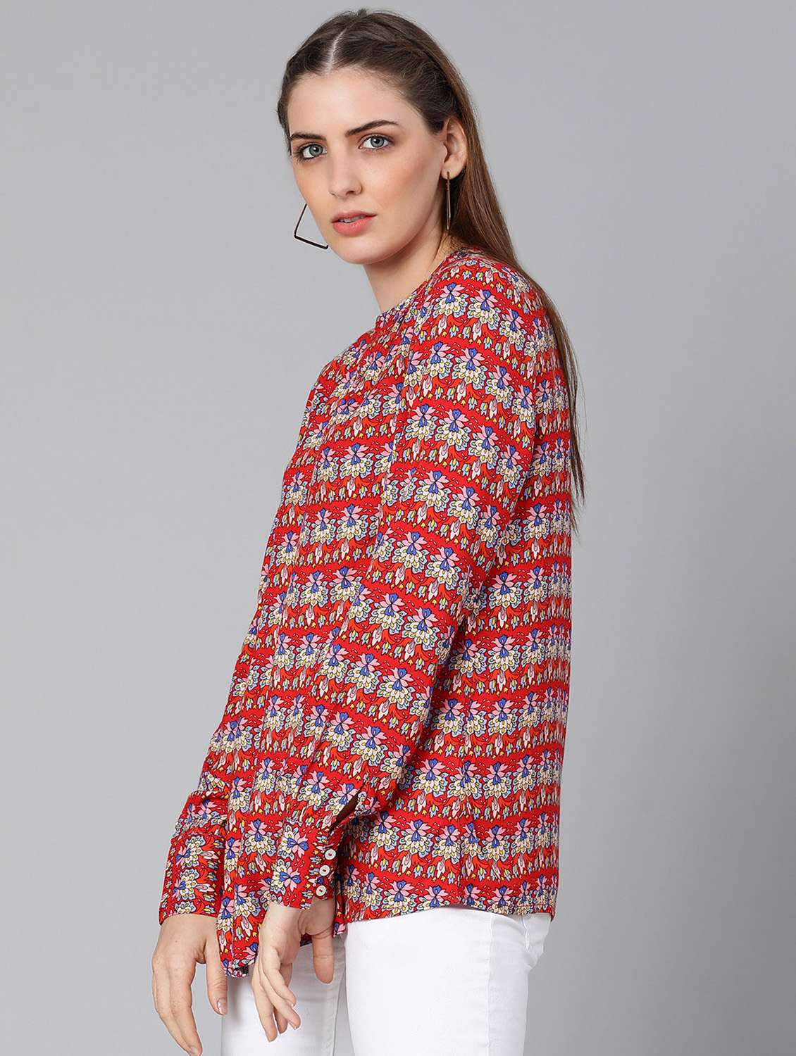 key hole neck printed top - 18388454 - Standard Image - 1