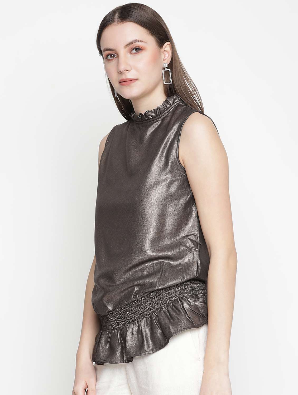 women's ruffle mock neck top - 18388456 -  Standard Image - 1