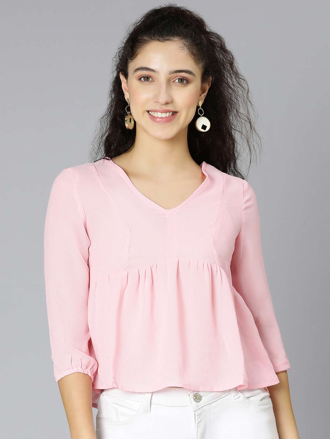v-neck solid peplum top