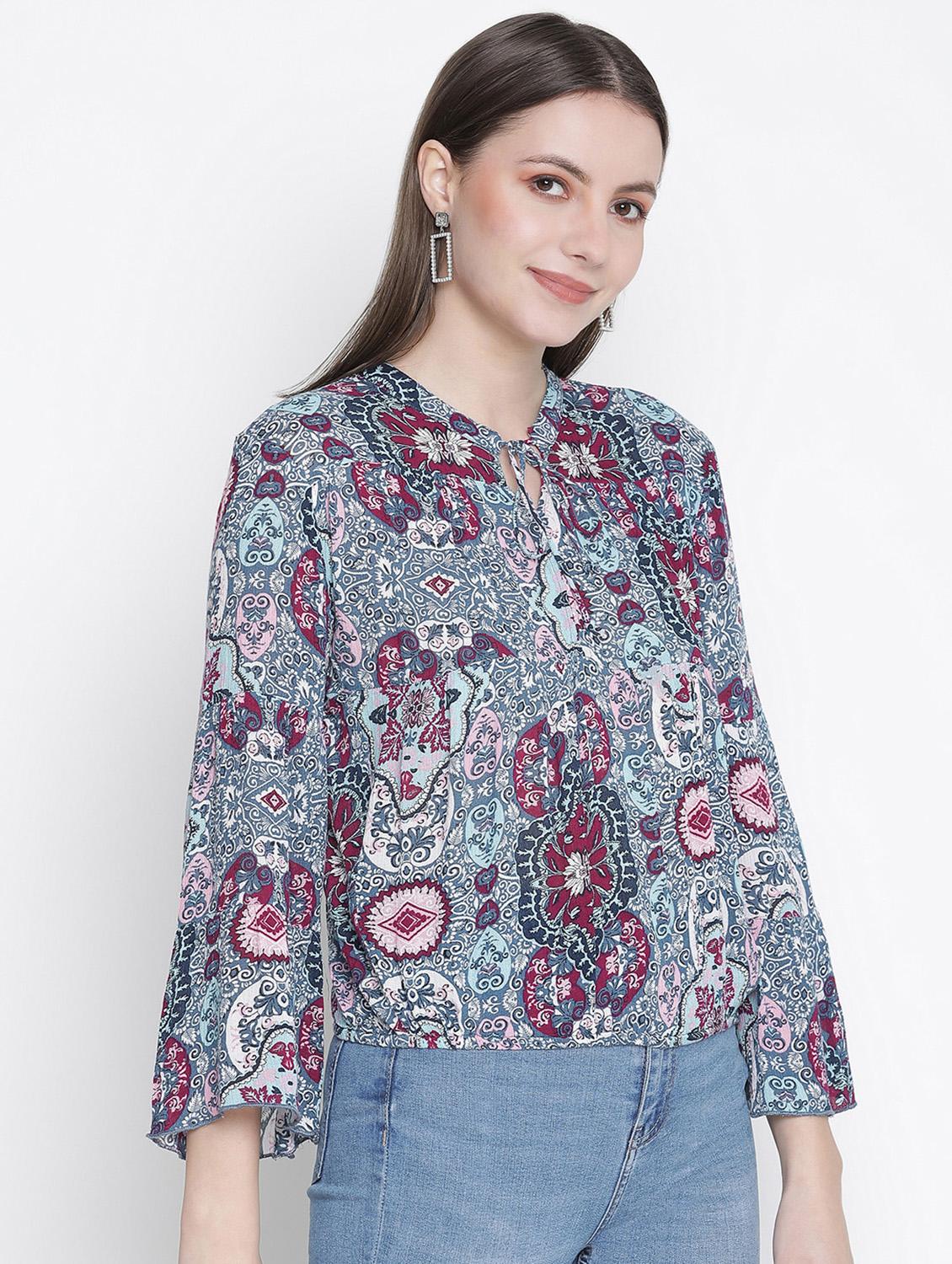 tie up neck printed top - 18388491 -  Standard Image - 1