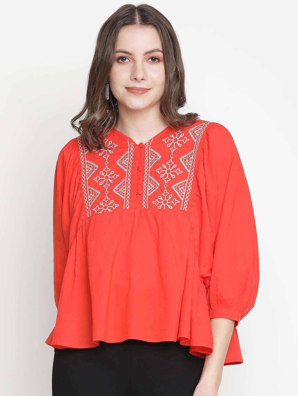 v-neck embroidered peplum top