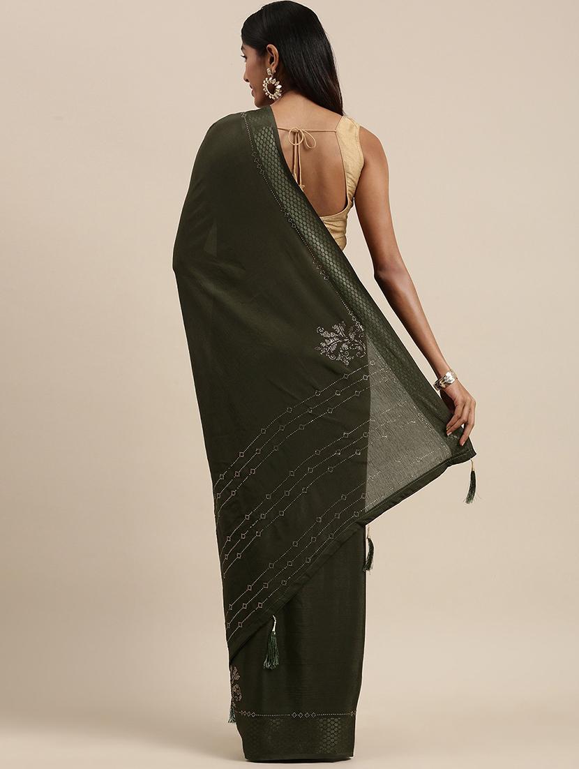 mehandi chiffon bordered saree with blouse - 18388556 -  Standard Image - 1